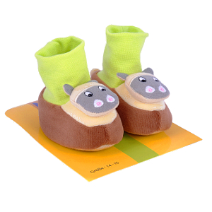 Детские пинетки с игрушкой Бегемот коричневые с салатовым размер 16-18