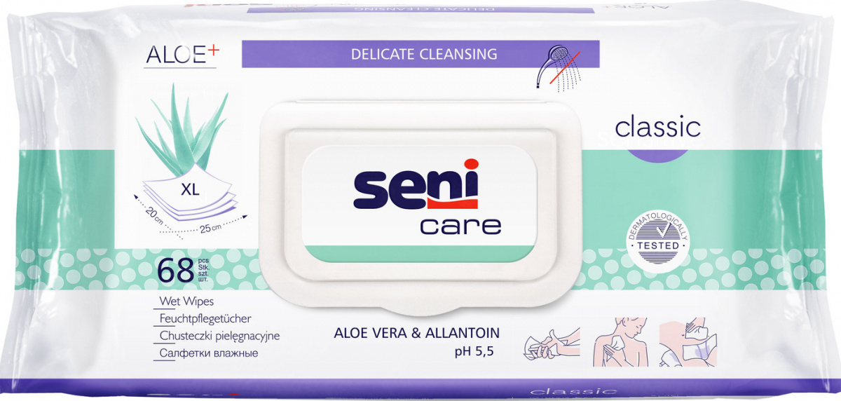 Влажные салфетки для чувствительной кожи Seni Sensitive алоэ и аллантоин - 68 шт